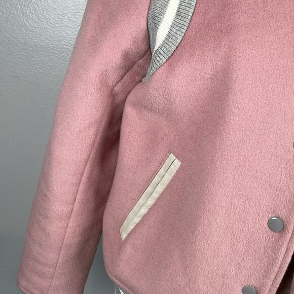 Parker Pink and Grey Wool Varsity Letterman style jacket snap front lined small - Picture 2 of 10